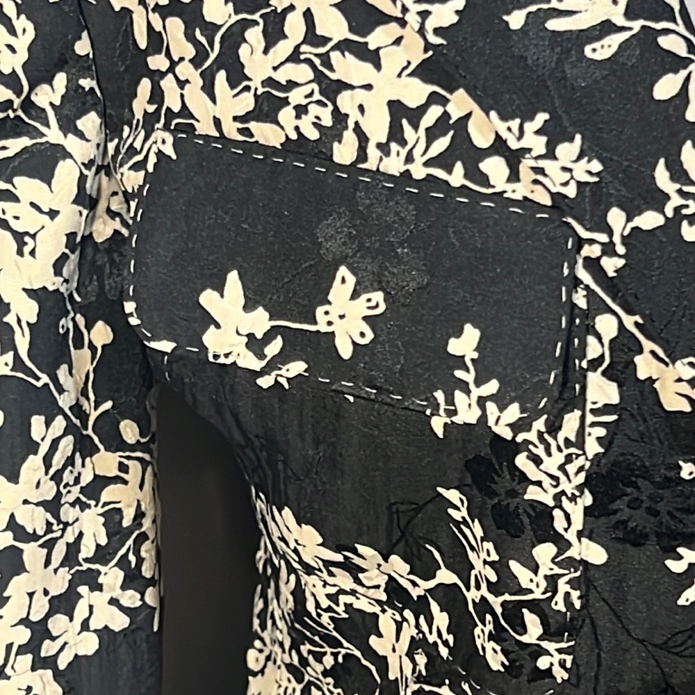 Anne Klein 2-tone jacquard fitted midi length jacket-4 flap pockets-silk ties - Picture 4 of 14
